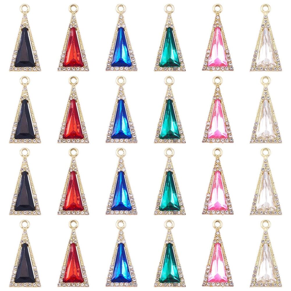 2573 36 Pcs Birthstone Charms Triangle Glass Rhinestone Charm Vintage